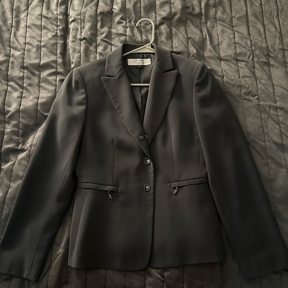 Tahari Gray Blazer Structured Suit Jacket